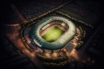 Magnificent football stadium from above. Soccer match, sport venue. Generative AI Technology