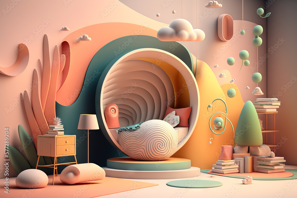 Poster generative ai of abstract composition with geometric shapes. minimalist scene with pastel colors.