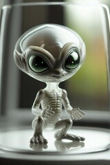 Kleine putzige 3D Alien Sammler Figur aus Plastik in Silber, ai generativ