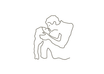 continuous line drawing of a man and a woman are dancing. The concept of love in love vector illustration.