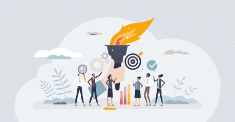 Integrity and high business ethics or principles strategy tiny person concept. Company with respect team loyalty, transparent targets and ethical work management vector illustration. Good reputation.