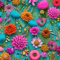 Foto op Canvas floral pattern, blue background artificial intelligence © cristiane