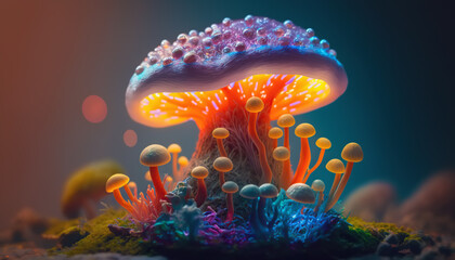 illustration of a luminescent multicolored fungus.