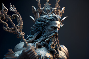 illustration of Neptune Poseidon from legend of the lost city of Atlantis . AI - obrazy, fototapety, plakaty