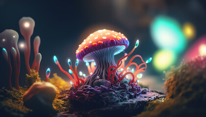 illustration of a luminescent multicolored fungus.
