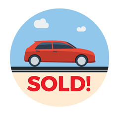 Sold car. Sold label of new  or used motor vehicle
