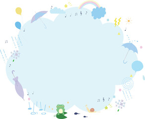 background for monsoon with bubbles and umbrellas and clouds and rainbow