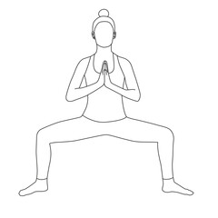 Line art of woman doing Yoga in horse pose vector.