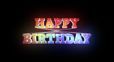 虹色のレトロな立体文字でHAPPY BIRTHDAY　飛び出しているような効果　奥行