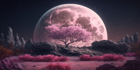 Fototapeta na wymiar the moon in the night abstract wallpaper infrared cherry blossom space future 