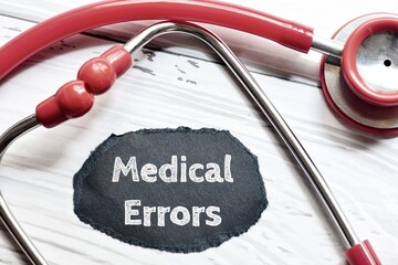 Medical errors inscription on torn paper with stethoscope on white background. Reduction and prevention of medical mistakes concept.
