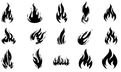 Fire flame icon set. Black icon isolated on white background. Fire flame silhouette. Simple icon. Web site page and mobile app design vector element.