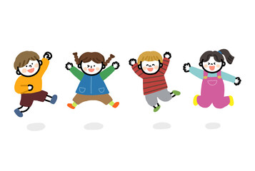 ジャンプして喜ぶ子供たち