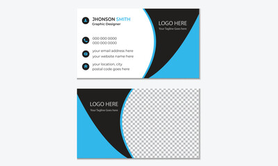 Professional Business Card Design Template with Black & Sky Blue Combination . Horizontal simple clean template vector design, layout in rectangle size.