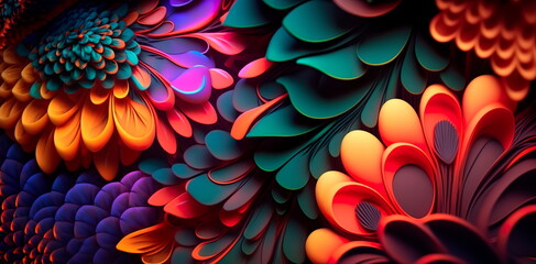 A colorful floral patterned background with a psychedelic twist. Generative AI