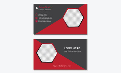 Red corporate business card, name card template ,horizontal simple clean layout & polygon  design template .