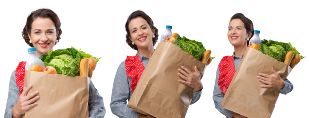Vintage woman with grocery bag