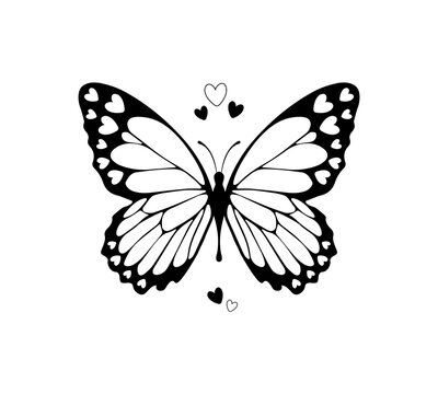 Decorative butterfly with cute hearts, vector design for fashion, poster and card prints