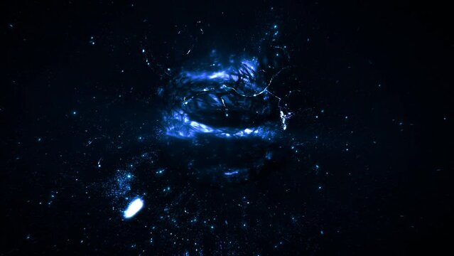 Elementary particle core of rotating sub atomic quantum matter with orbiting neutrinos. Creative concept loop 3D animation for light protons, time and gravity, or ideas of energy cells and cold fusion
