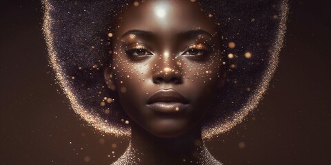 Junge hübsche afroamerikanische Frau mit tollem Make-Up Porträt Nahaufnahme, ai generativ