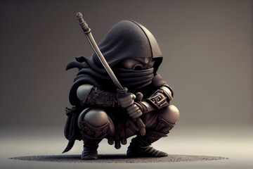 Ninja kneeling posing with a sword Generative AI technology.