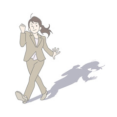 ガッツポーズしながら前進する笑顔のビジネスマン