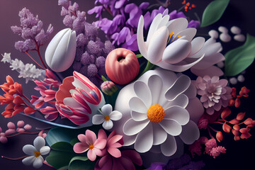 Fototapeta na wymiar Beautiful spring flowers background. Generative AI technology.