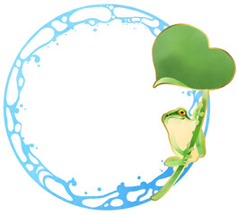 水紋とカエルの装飾素材（円形）／Watermark and frog decoration material (circular)