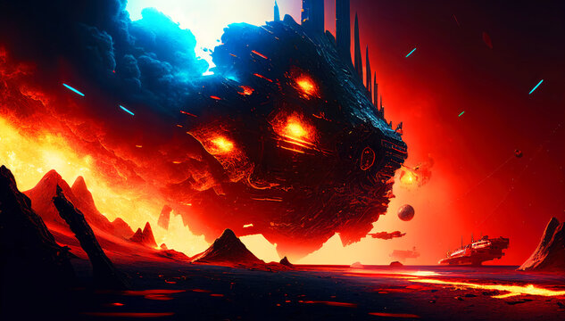 Laser-Fueled Battle Amongst the Stars: Intergalactic Spaceships Clash in Epic Showdown. Generative ai