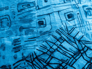 Turquoise Abstract Lines. Geometric Design. Blue Modern Pattern Triangle.  Indigo Art. Sea Rhombus Geometric. Cute Simple Patterns.