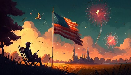 The Independence Day background, 4th July holiday celebration illustration. Generative AI