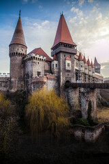 Fototapeta na wymiar The Corvin's Castle in Romania's Transylvania is an important historical, touristic and cultural objective.