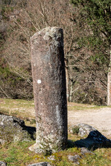 Granite roman milestone in Via XVIII, Roman road between Braga and Astorga. Baixa Limia-Serra do Xures Natural Park Galicia, Spain