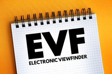 EVF - Electronic viewfinder acronym text on notepad, technology concept background