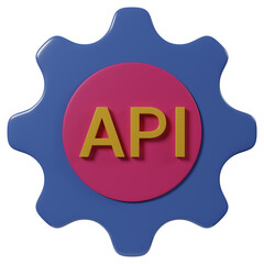 3d illustration of old pink purple blue yellow api gear icon logo with transparent background