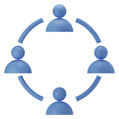 3d illustration of blue four head people work team icon logo with transparent background