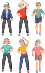 Obraz premium Old People Exercise Characters Set