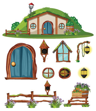 Set of hobbit house with seperate door and window