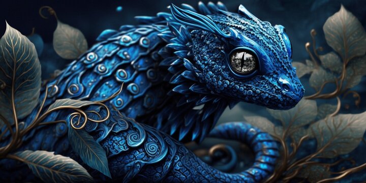 S&uuml;&szlig;er blauer Drache Nahaufnahme, ai generativ