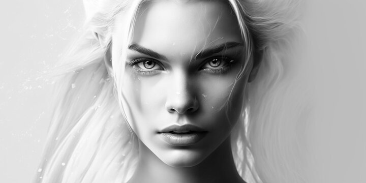 Fashion Frau mit wei&szlig;en Haaren und Visagistik Nahaufnahme