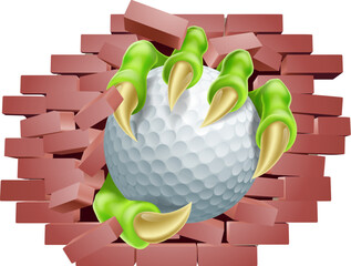 A golf ball claw breaking through a wall