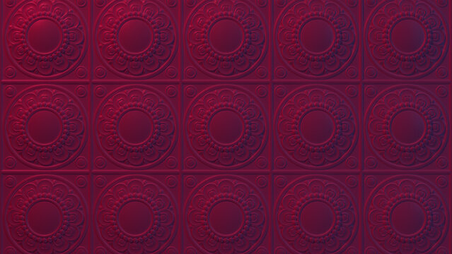 Classical Vibrant Decorative Pattern Wallpaper. Pink and Purple 3D Stucco Background.