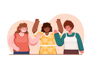 Illustration A group of women with different races and skin colors gathered together, celebrating their diversity and unity. Representation of the beauty of different cultures coming together as one.