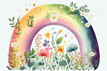 Fototapeta na wymiar illustration of colorful vibrant rainbow in watercolor style draw . AI