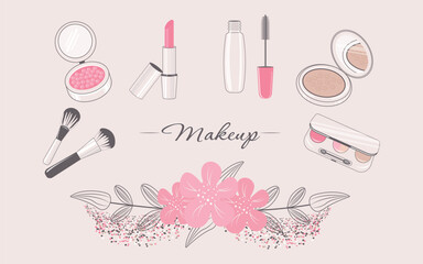 Cosmetics. A set of cosmetics elements. The concept of beauty and femininit