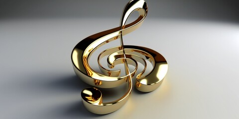 Obraz premium Goldener Notenschlüssel auf weißem Hintergrund, 3d Figur, ai generativ