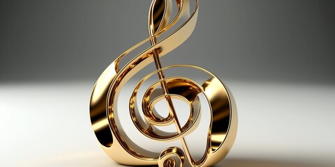 Obraz premium Goldener Notenschlüssel auf weißem Hintergrund, 3d Figur, ai generativ