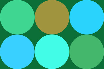 ややくすんだ緑地に青や緑などのバリエーションの6つの円