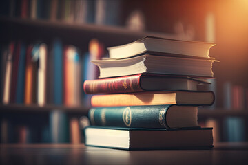 Books in the Library. Illustration AI Generative