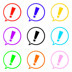 カラフルなエクスクラメーションマークと線がカラフルなまんまるふきだし